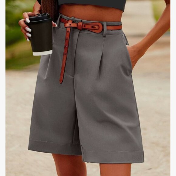 Hotouch Womens Shorts Summer Bermuda Shorts Casual Elastic High Waisted Wide Leg - Picture 2 of 11